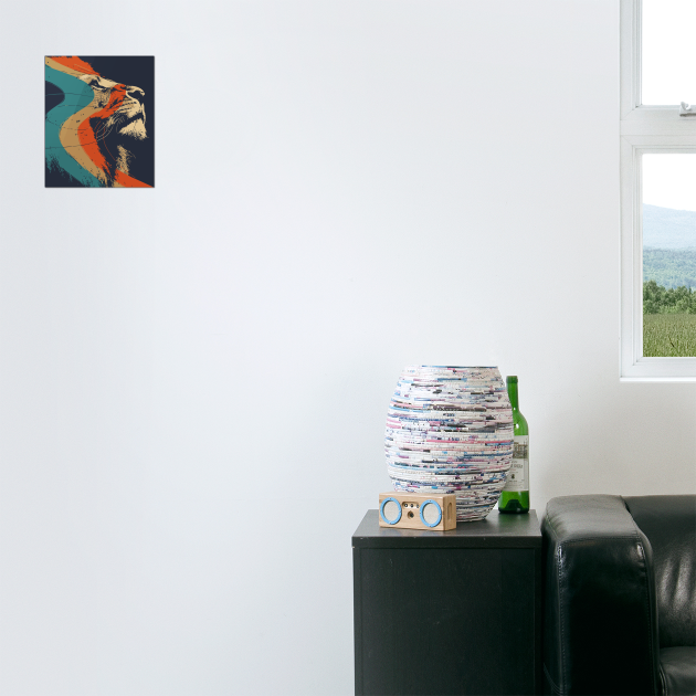 Majestic Lion Head Graphic with Retro 70s Stripes by TuncGK